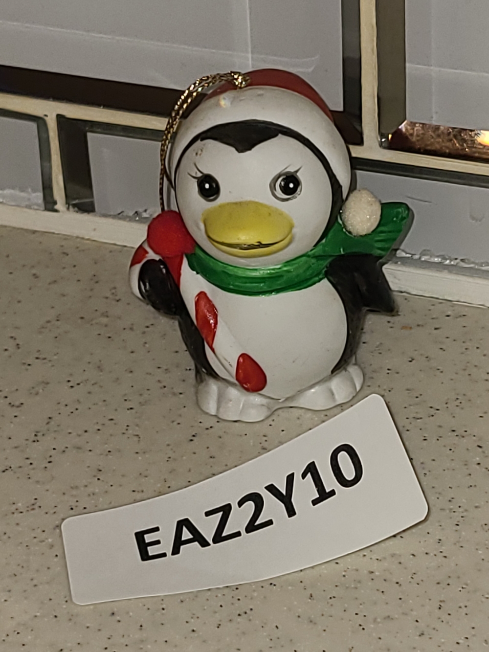 Vintage Penguin Holiday Ornament in White, Red, Green